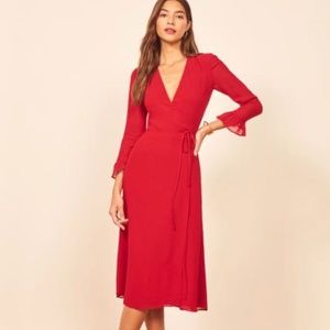 REFORMATION Mulberry wrap dress cherry